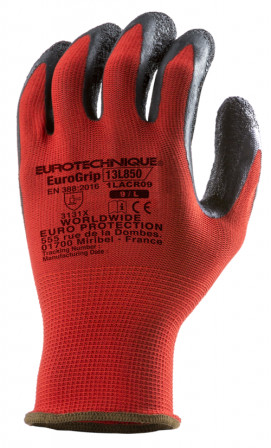 Gants EUROLITE 13L850 J13 PE rouge end. latex noir  T10
