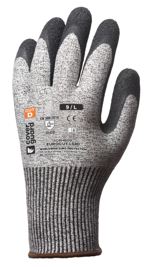 Gants EUROCUT L580 CUT D. HPPE J13 end. latex noir T6
