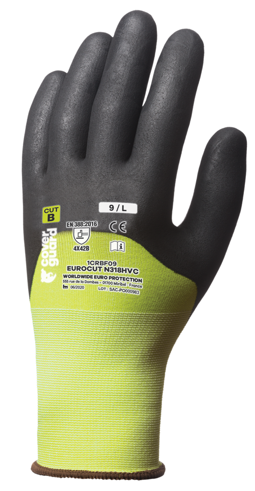 Gants EUROCUT N318HVC CUT B. HPPE J18 jaune 3/4 end.nitr T10