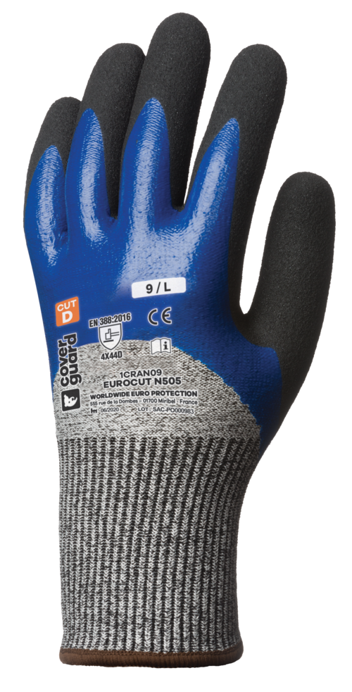Gants EUROCUT N505 CUT D. HPPE J13 dble end. nit 3/4 dos T10