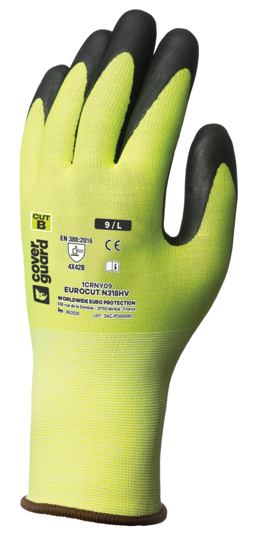 Gants EUROCUT N318HV CUT B. HPPE J18 jaune nitr. T7