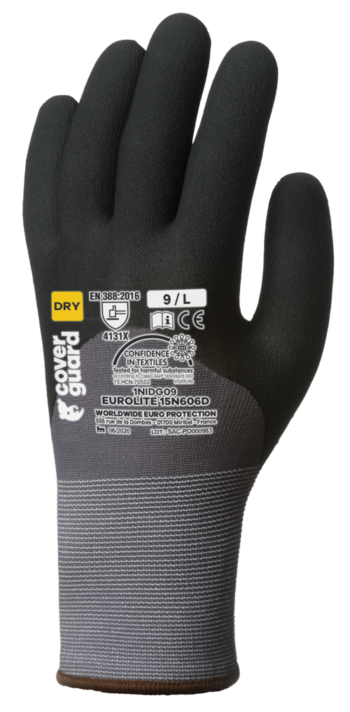 Gants EUROLITE 15N606D end.nit. paume+3/4 dos+picots T7