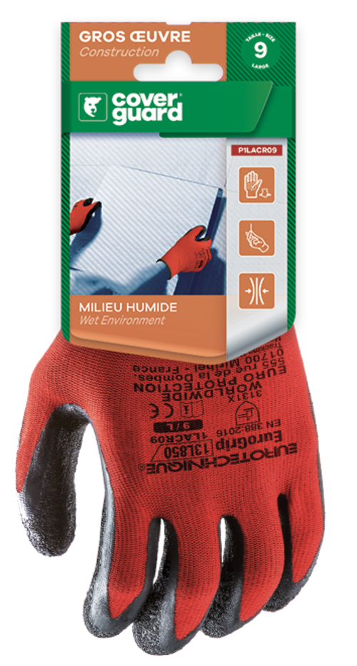 Gants EUROLITE 13L850 J13 PE rouge end. latex noir  T10