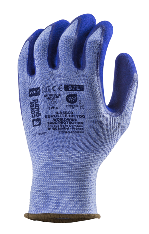 Gants EUROLITE 13L700 J13 PE bleu dble end.latex bleu T11