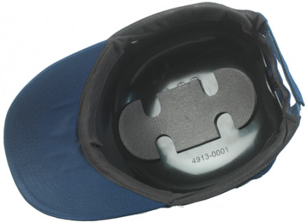 Casquette anti-heurt avec sticker sur visière bleue 