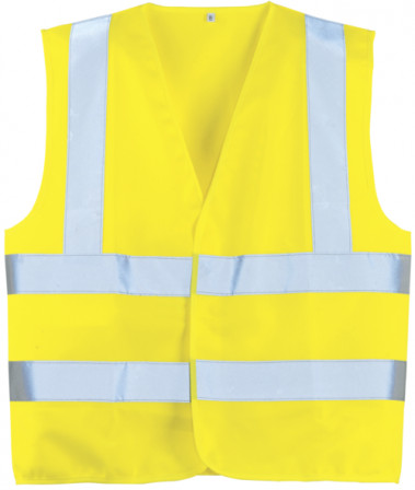 Gilet hi-viz JUNIOR  jaune baudrier + double bande  12/14