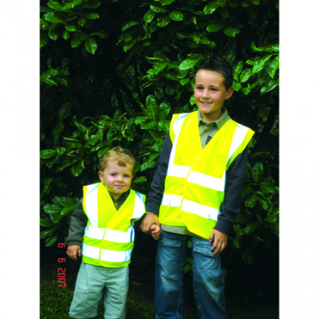 Gilet hi-viz JUNIOR  jaune baudrier + double bande  12/14