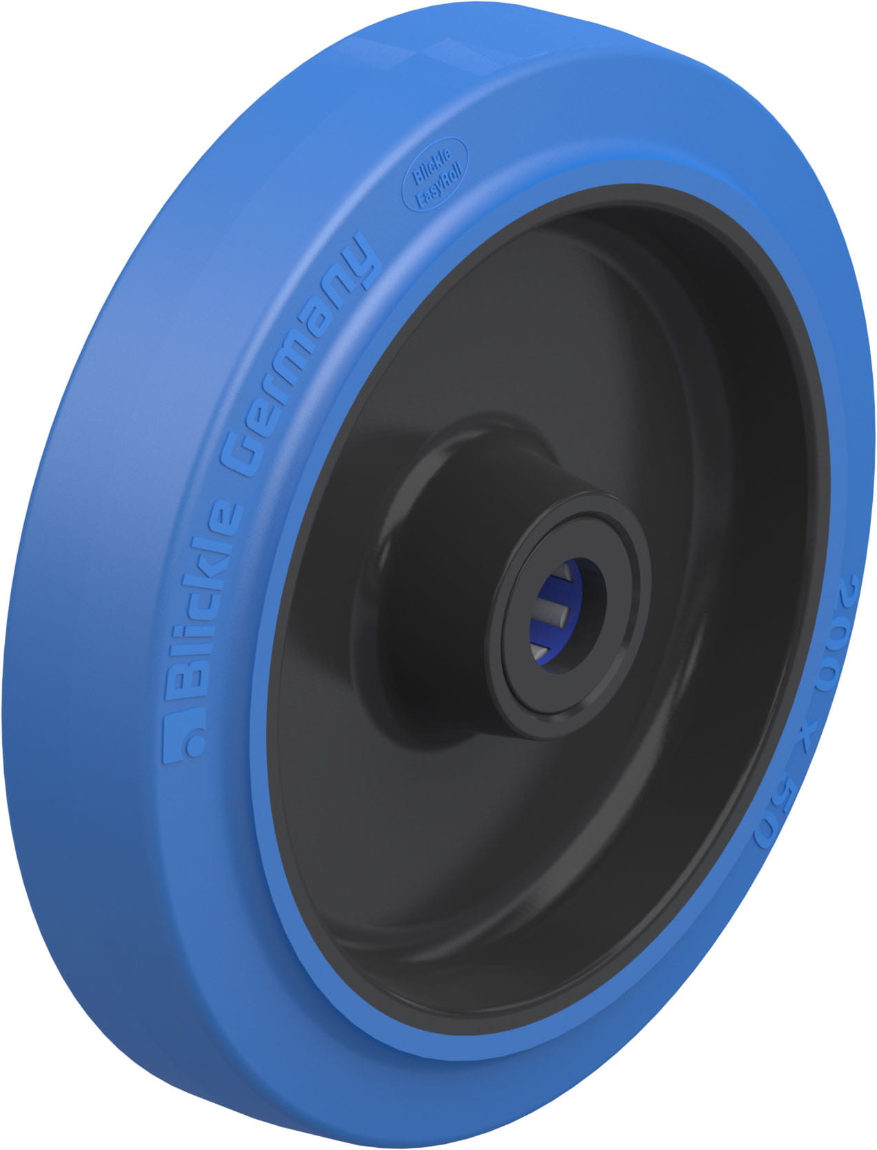 Roue bandage caoutchouc plein élastique « Blickle EasyRoll », non tachant, bleu