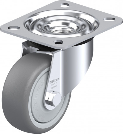 Roulette pivotante caoutchouc thermoplastique avec platine à visser