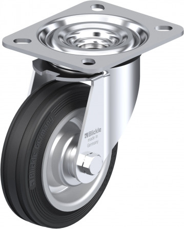 Roulette pivotante caoutchouc avec platine à visser