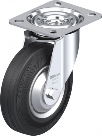 Roulette pivotante en tôle d’acier, version mi-lourde, avec platine à visser