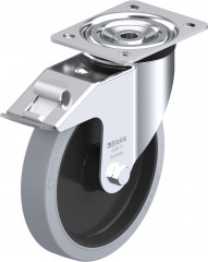 Roulette pivotante caoutchouc « EasyRoll » avec platine à visser et blocage « stop-fix », non tachant