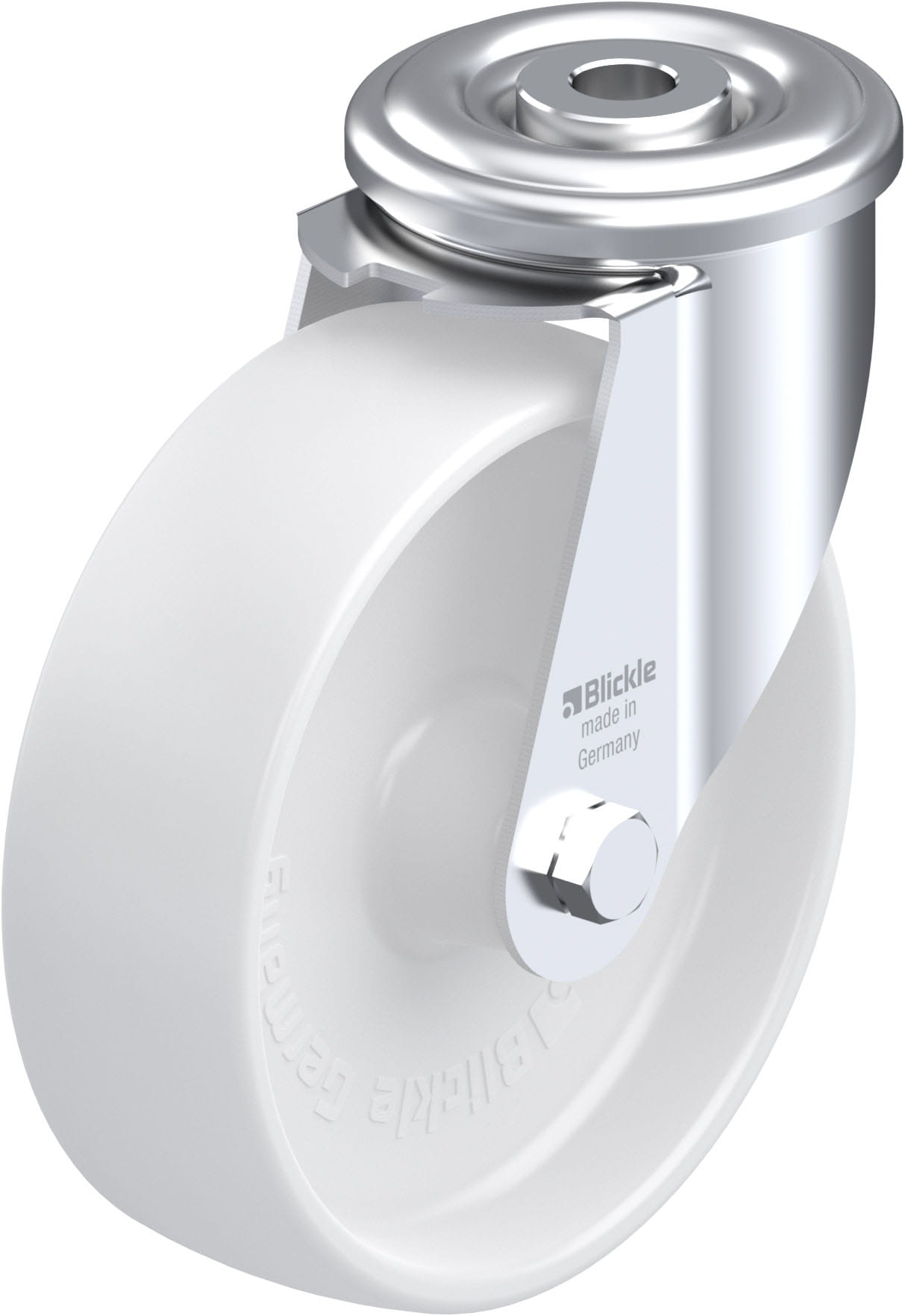 Roulette pivotante polyamide avec trou central
