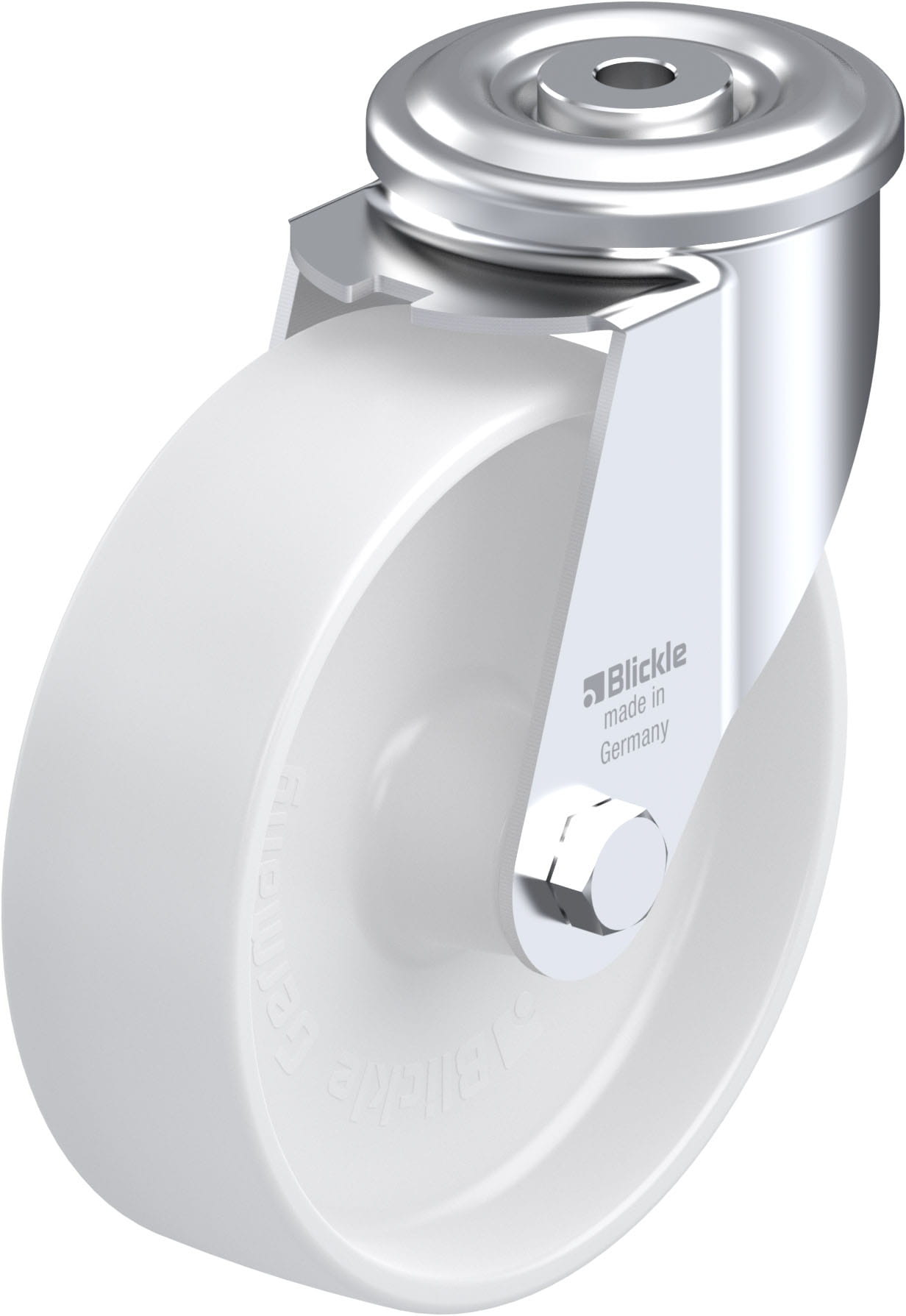Roulette pivotante polyamide avec trou central