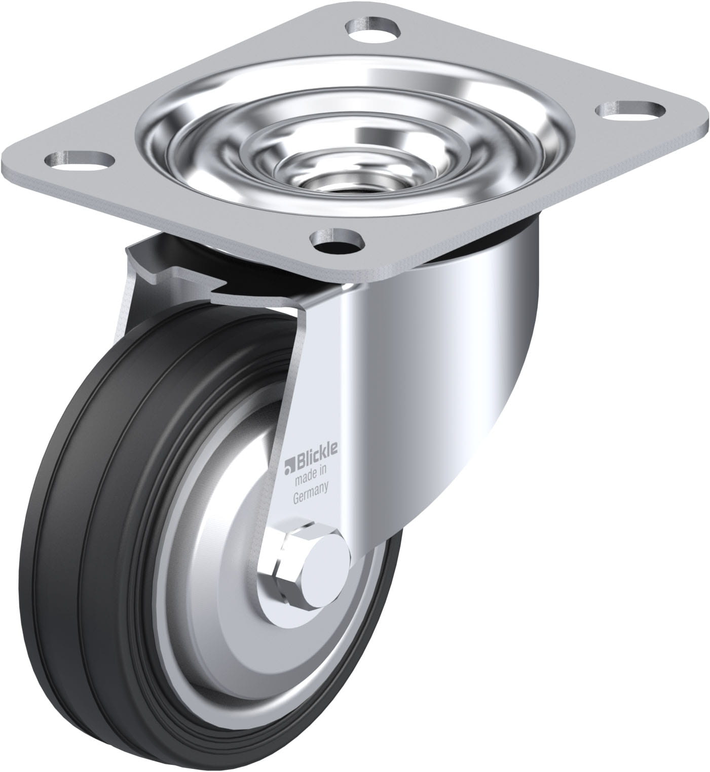 Roulette pivotante caoutchouc avec platine à visser