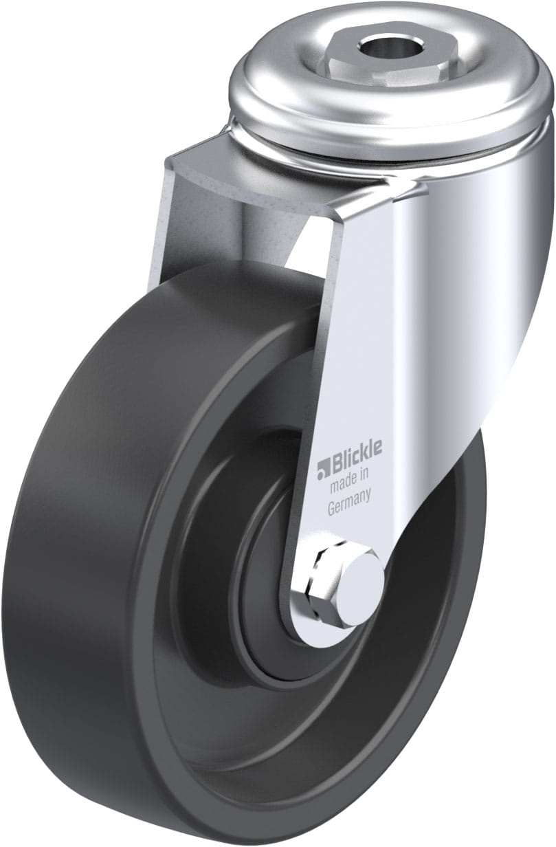 Roulette d’appareil pivotante polyamide avec trou central