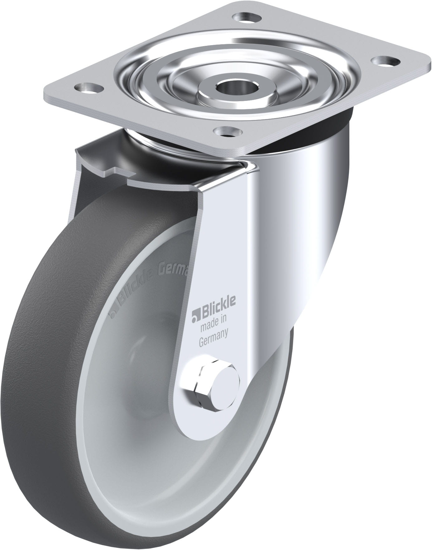 Roulette pivotante polyuréthane thermoplastique avec platine à visser