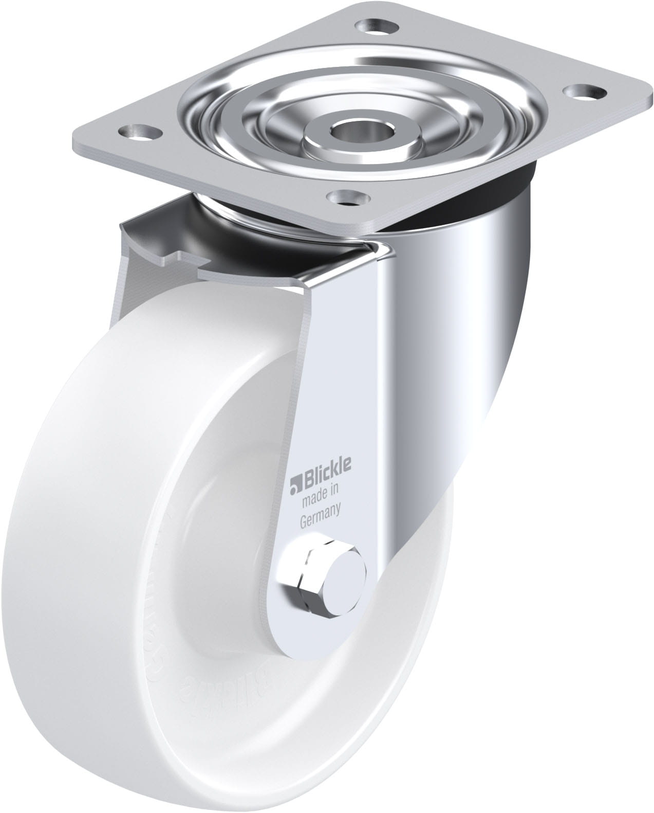 Roulette pivotante polypropylène avec platine à visser