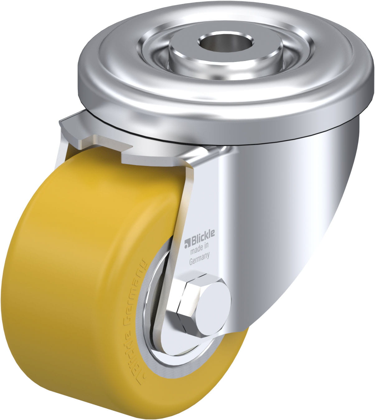 Roulette pivotante compacte polyuréthane Extrathane® avec trou central
