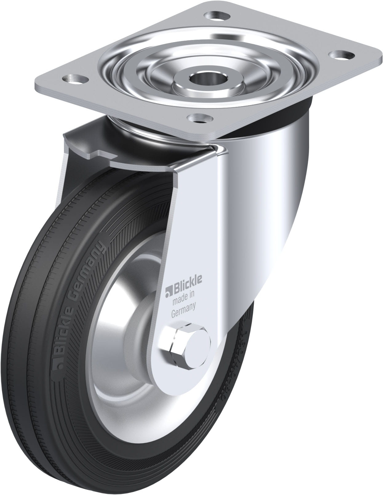 Roulette pivotante en tôle d’acier, version mi-lourde, avec platine à visser
