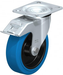 Roulette pivotante en tôle d’acier, version mi-lourde, avec platine à visser et blocage “stop-fix”