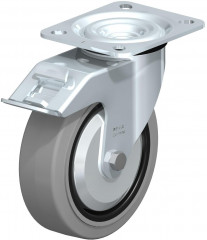 Roulette pivotante en tôle d’acier, version mi-lourde, avec platine à visser et blocage “stop-fix”