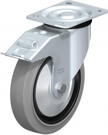 Roulette pivotante en tôle d’acier, version mi-lourde, avec platine à visser et blocage “stop-fix”
