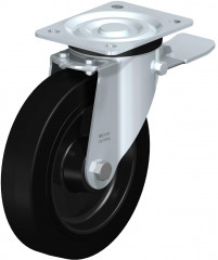 Roulette pivotante en tôle d’acier, version mi-lourde, avec platine à visser et blocage “stop-top”