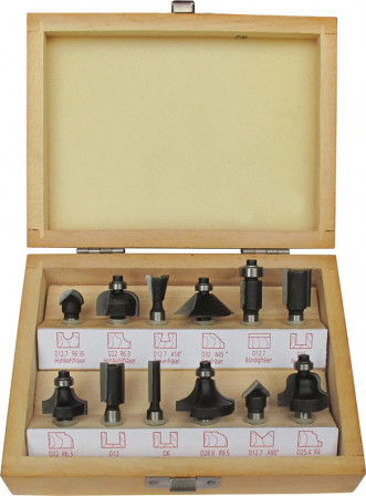 Jeu de fraises à bois 12pcs S8 dans coffret bois 