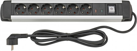 Rallonge multiprises H05VV-F3G1,5 1,6m 6 prises Aluminium 