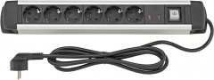 Rallonge multiprises H05VV-F3G1,5 1,6m 6 prises Aluminium 