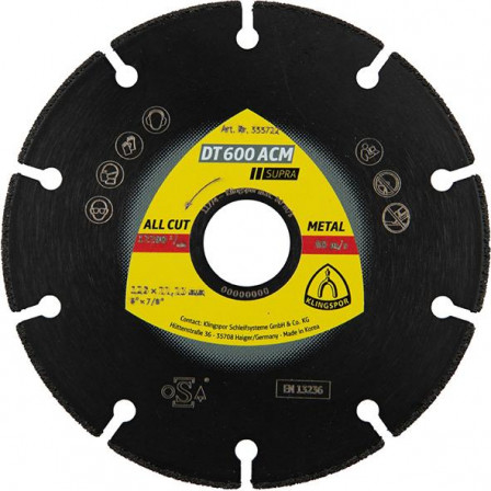 Disque à tronçonner diamantée DT 600 ACM Supra 230x1,6X22, 23mm 