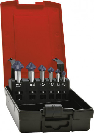 Jeu de fraises coniques DIN335C 90° 6,3-20,5mm TiAlN 3-4 dents à pas variable queue 3 méplats