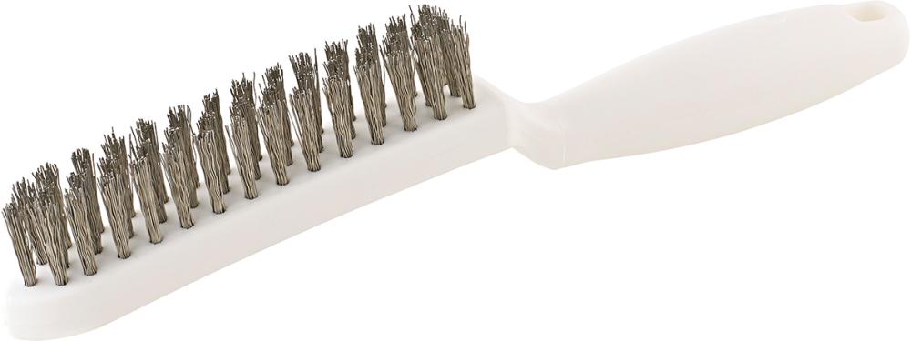Brosse métallique avec poignée en plastique Fil. inox 0,35mm 3 rangées 