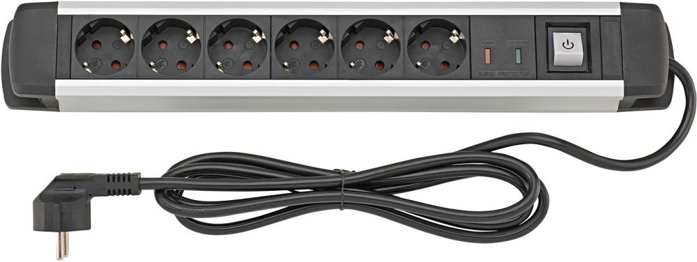 Rallonge multiprises H05VV-F3G1,5 1,6m 6 prises Aluminium