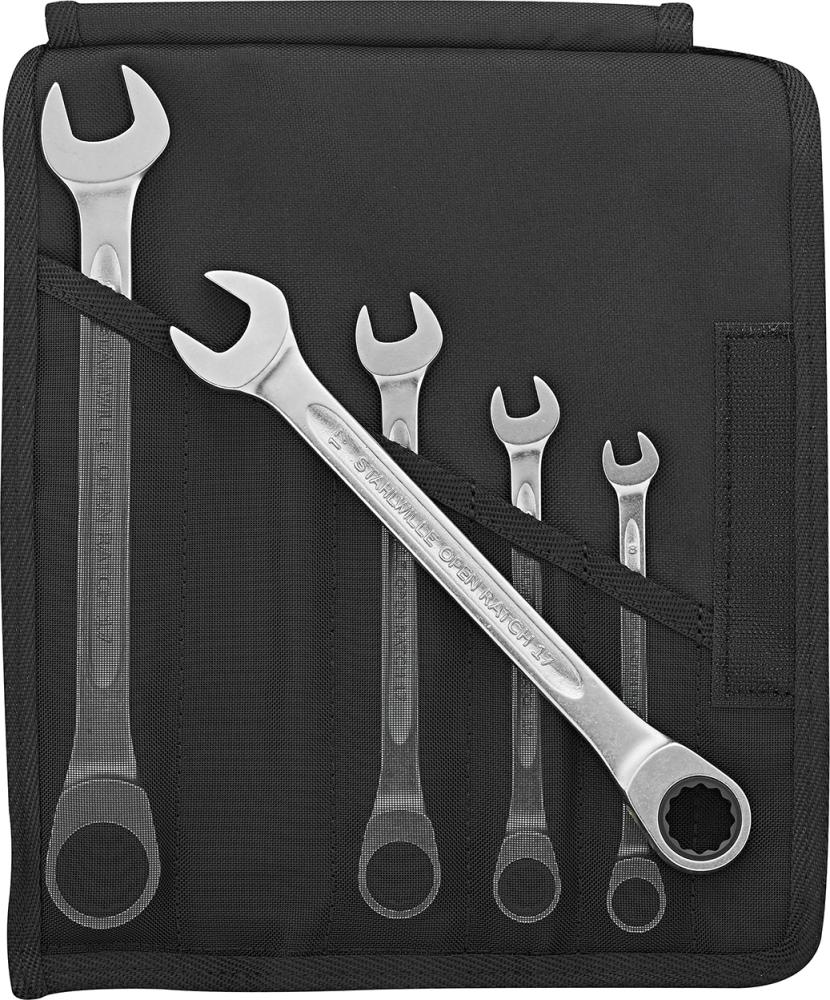 Jeu de clés à cliquet droites 8-19mm 5 pièces dansune trousse enroulable