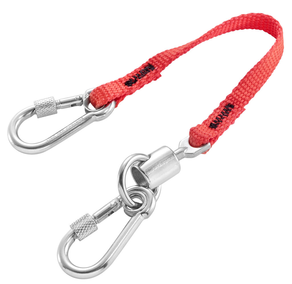 Longe 20 cm - Mousqueton 50 mm en inox à vis + émerillon et mousqueton 60 mm en inox à vis - SLS