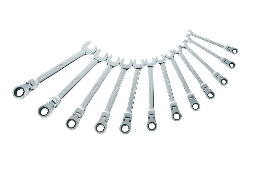JEU DE 12 CLES MIXTES A CLIQUET ARTICULEES 8 A 19 MM