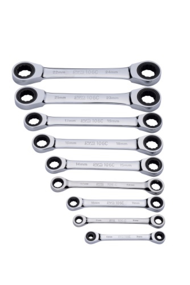 JEU DE 9 CLES POLYGONALES A CLIQUET 6 A 24 MM