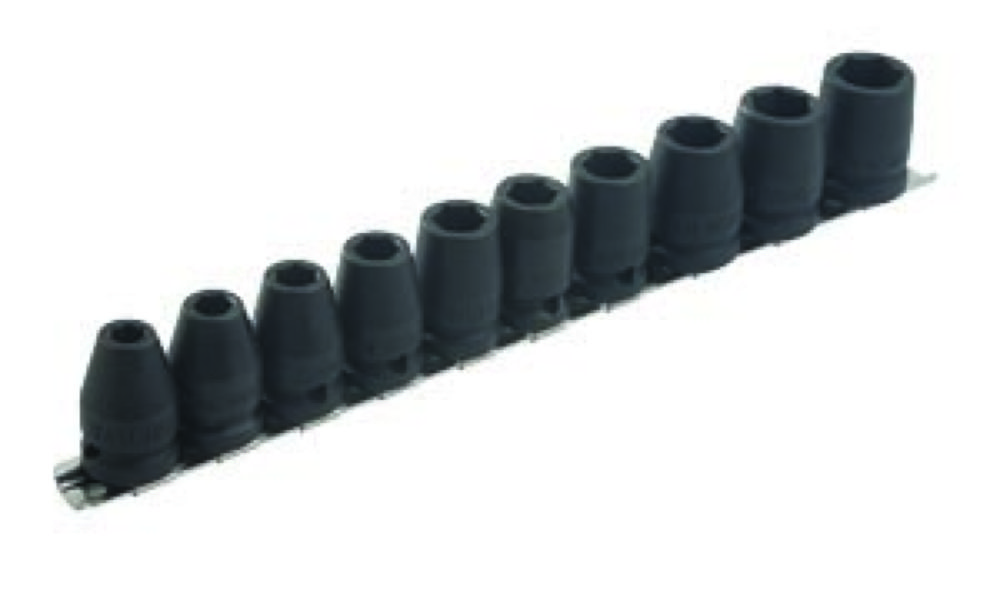 COMPOSITION 10 DOUILLES A CHOCS 1/2'' SUR RACK DE 8 A 18 MM