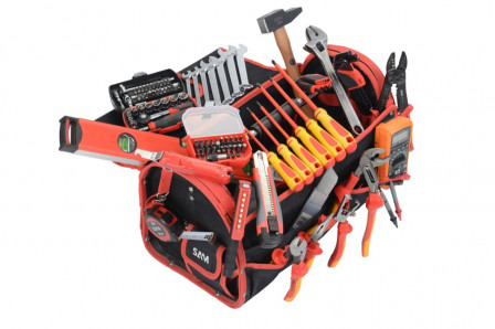 CAISSE TEXTILE 39 L - COMPOSITION ELECTRICIEN 122 OUTILS