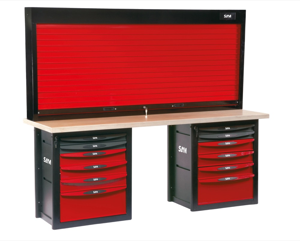 ETABLI D'ATELIER 12 TIROIRS AVEC ARMOIRE A RIDEAU