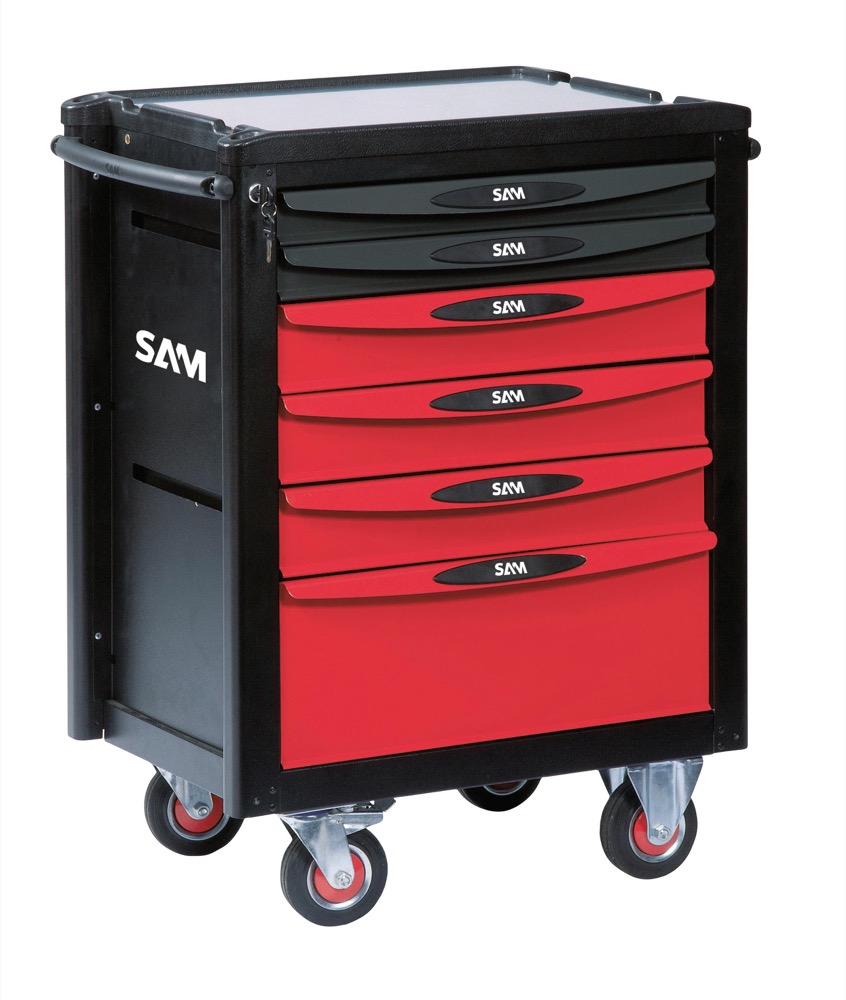 SERVANTE 40 - 6 TIROIRS - ROUGE - PLATEAU ALUMINIUM