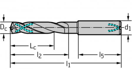Foret en carbure monobloc avec lubrification centrale de refroidissement