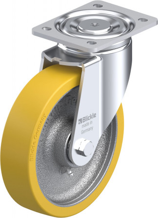 Roulette pivotante polyuréthane Extrathane® avec platine à visser