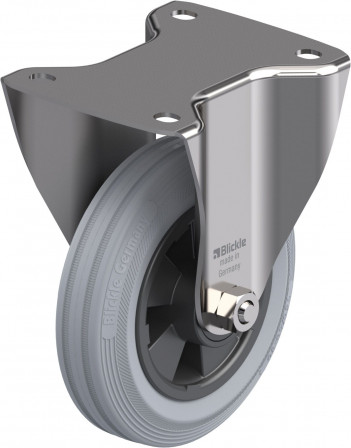 Roulette fixe inox bandage caoutchouc avec platine à visser
