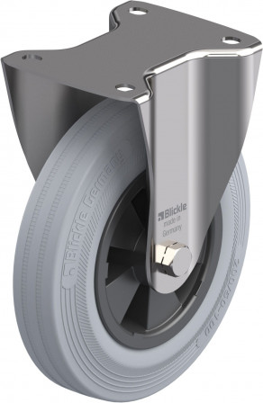 Roulette fixe inox bandage caoutchouc avec platine à visser
