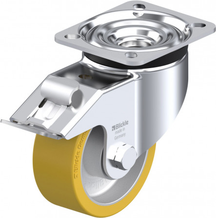 Roulette pivotante polyuréthane Extrathane® avec platine à visser et blocage « stop-fix »