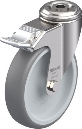Roulette d’appareil pivotante caoutchouc thermoplastique avec trou central et blocage « stop-fix »