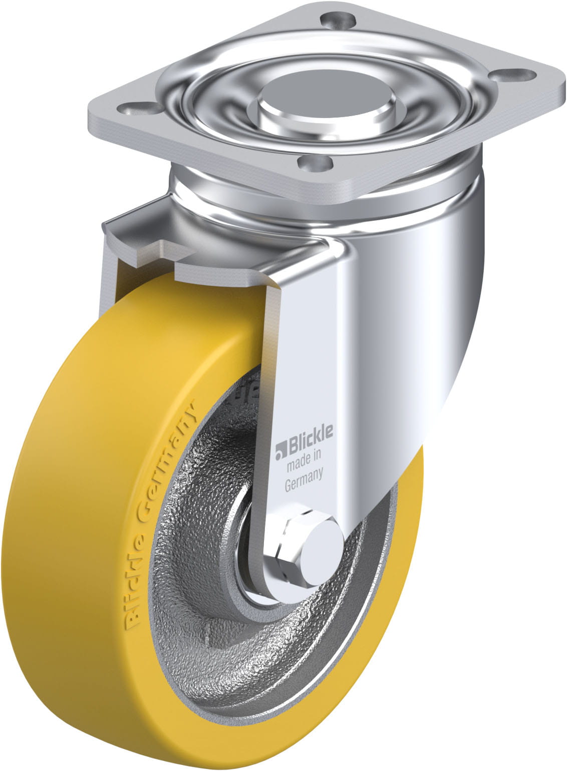Roulette pivotante polyuréthane Extrathane® avec platine à visser